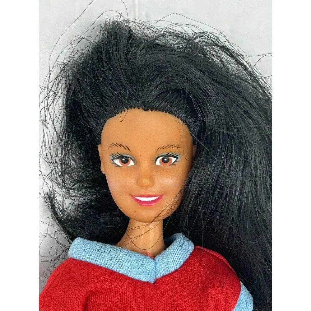 Vintage 1993 Totsy Fashion Doll 11.5” Black Hair Brown Eyes Red Dress